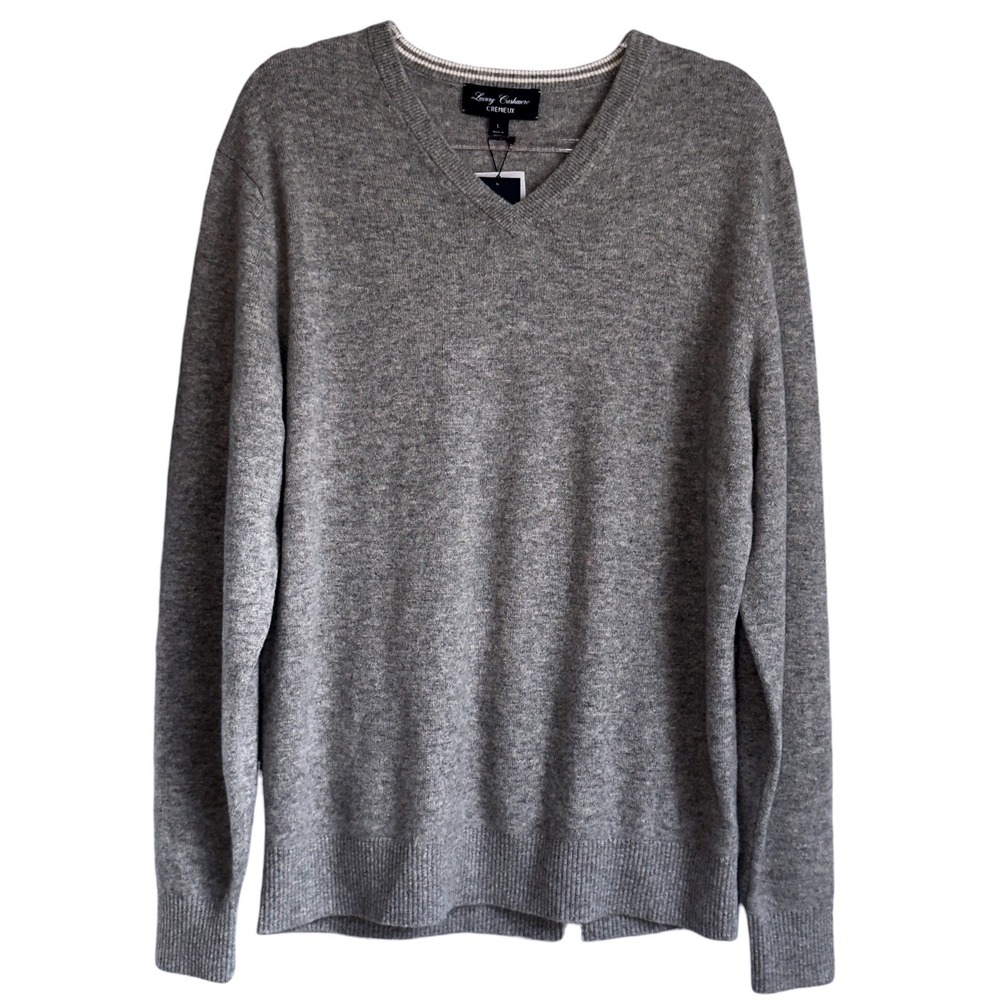 Daniel Cremieux Mens Size Large Gray V-Neck Cashmere Knit Pullover NWT